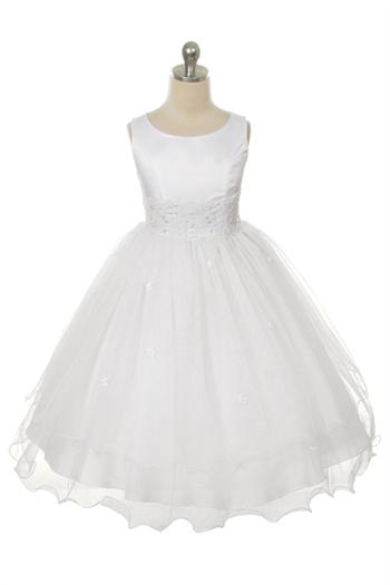 198 Lace Trim Long Tulle Girls Dress