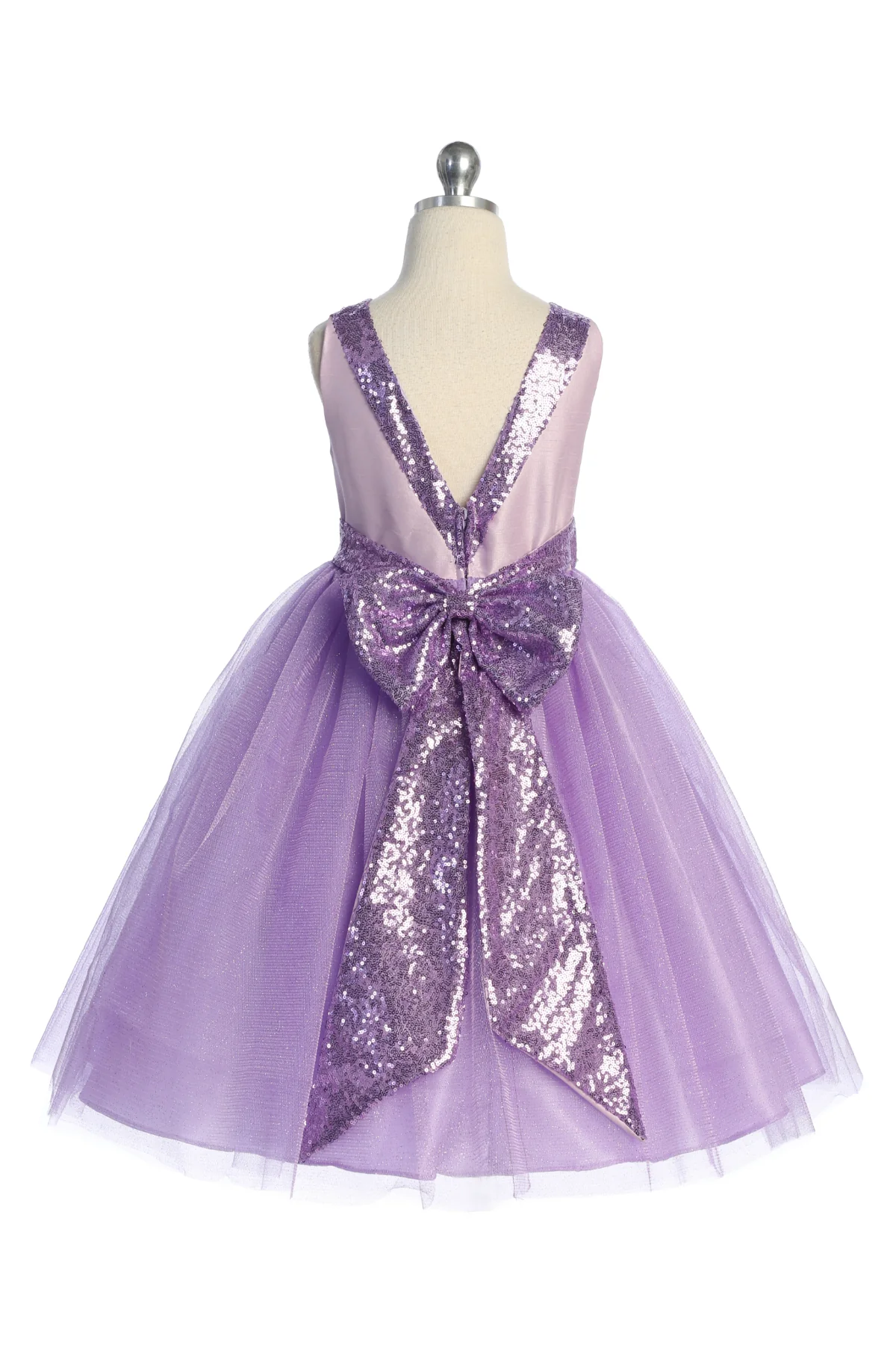 *PREORDER* 498 Tone-on-Tone Sequins V Back & Bow Girls Dress with Plus Sizes