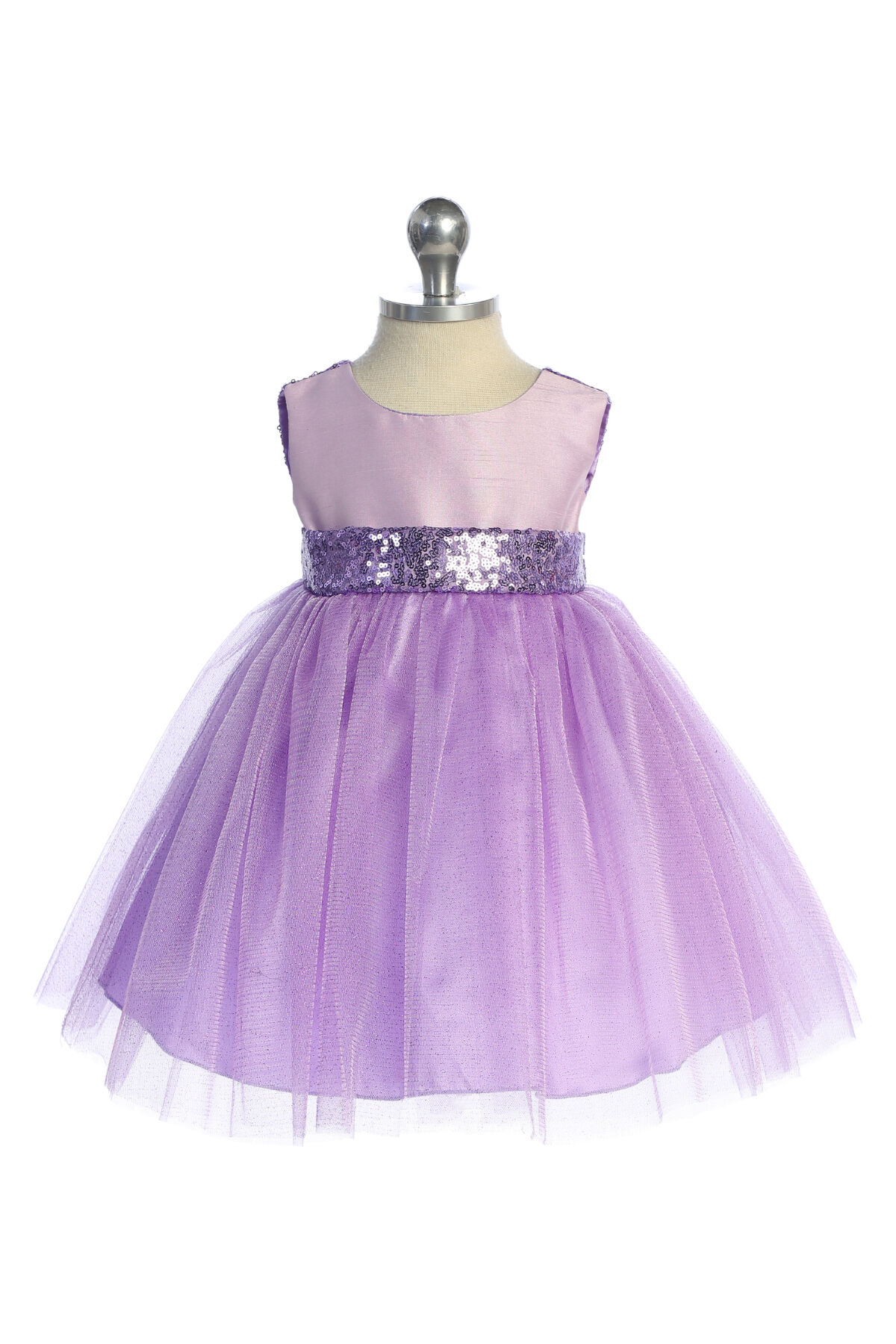 *PREORDER* 498B Tone-on-Tone Sequins V Back & Bow Baby Dress