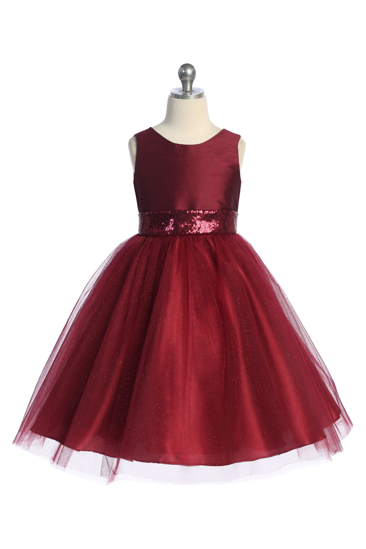 *PREORDER* 498 Tone-on-Tone Sequins V Back & Bow Girls Dress with Plus Sizes