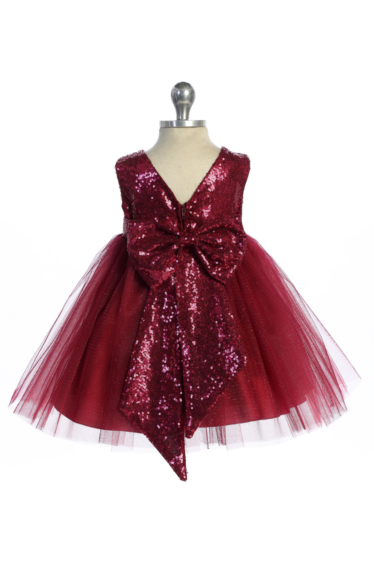 *PREORDER* 498B Tone-on-Tone Sequins V Back & Bow Baby Dress