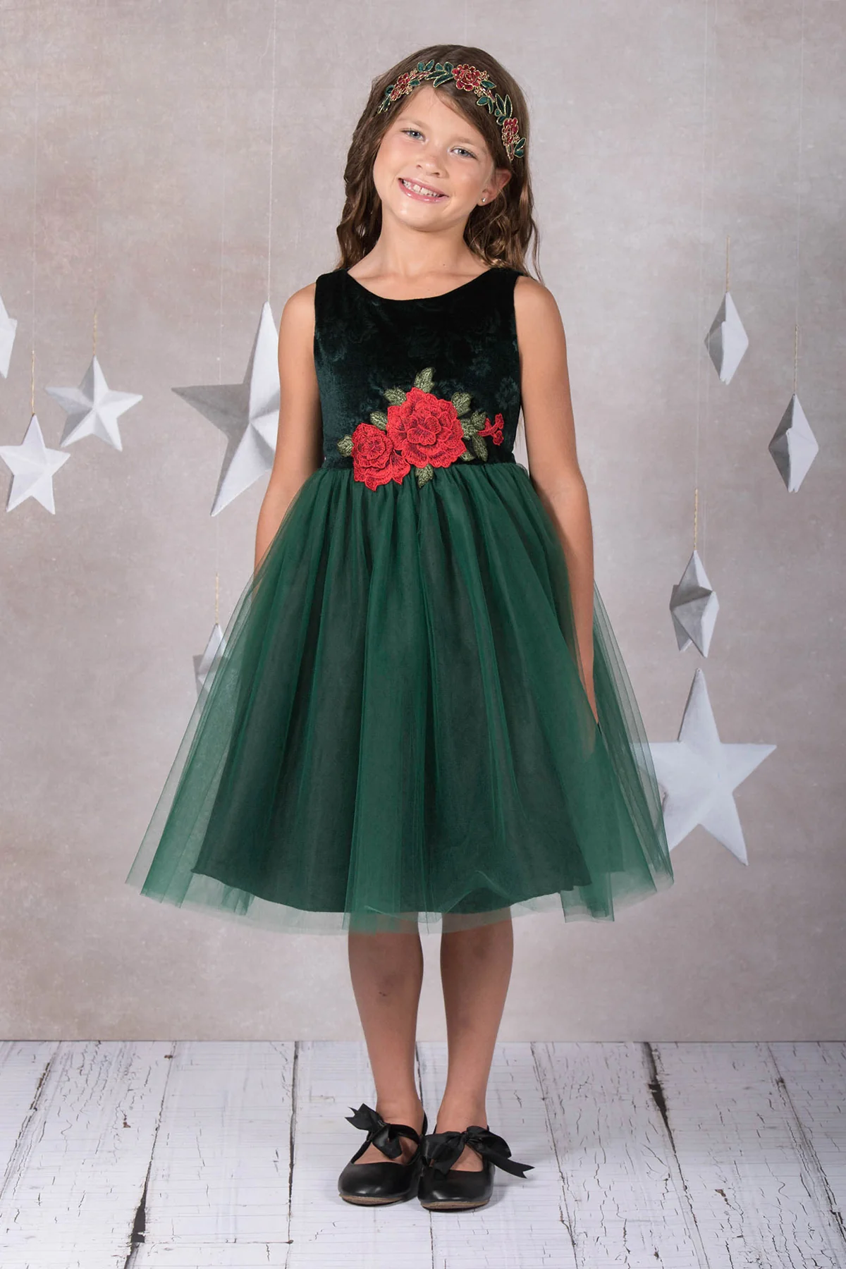 396+ Velvet Rose Patch Girl Dress Plus Size Girl Dress