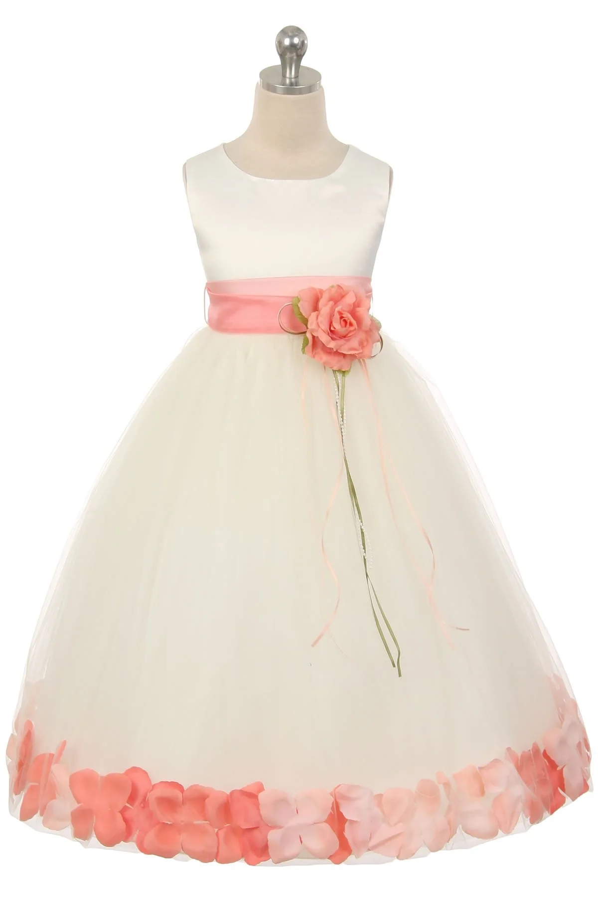 160B Ivory Satin Flower Petal Girl Dress (2 of 2)