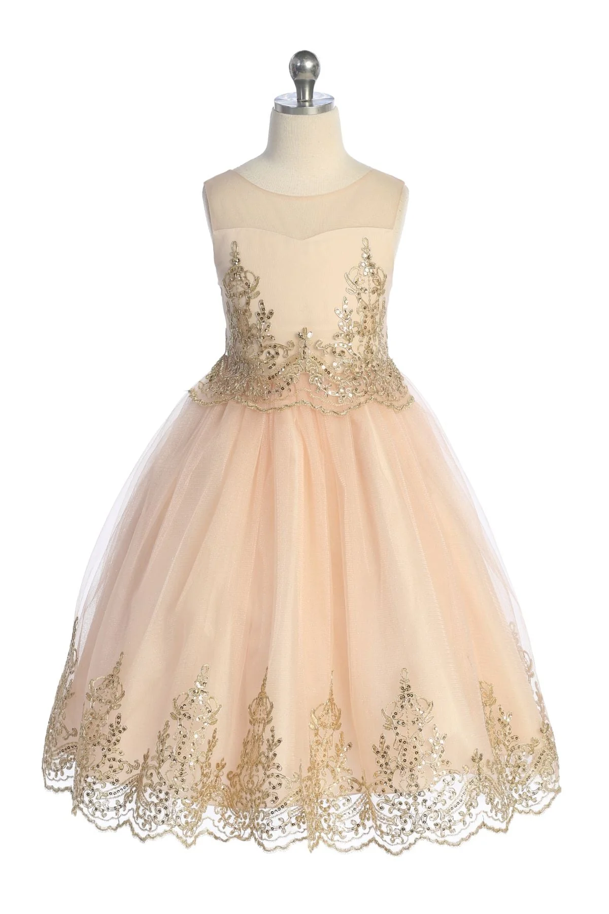 552 Embellished Gold Cording Embroidery Girls Dress