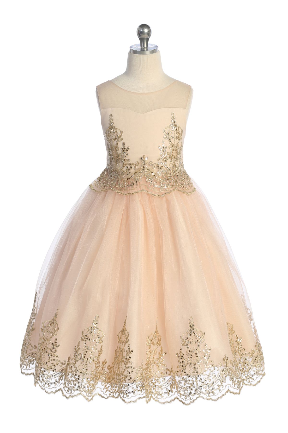 552 Embellished Gold Cording Embroidered Girls Dress