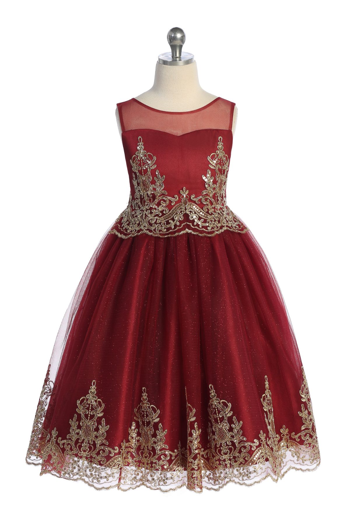 552 Embellished Gold Cording Embroidered Girls Dress