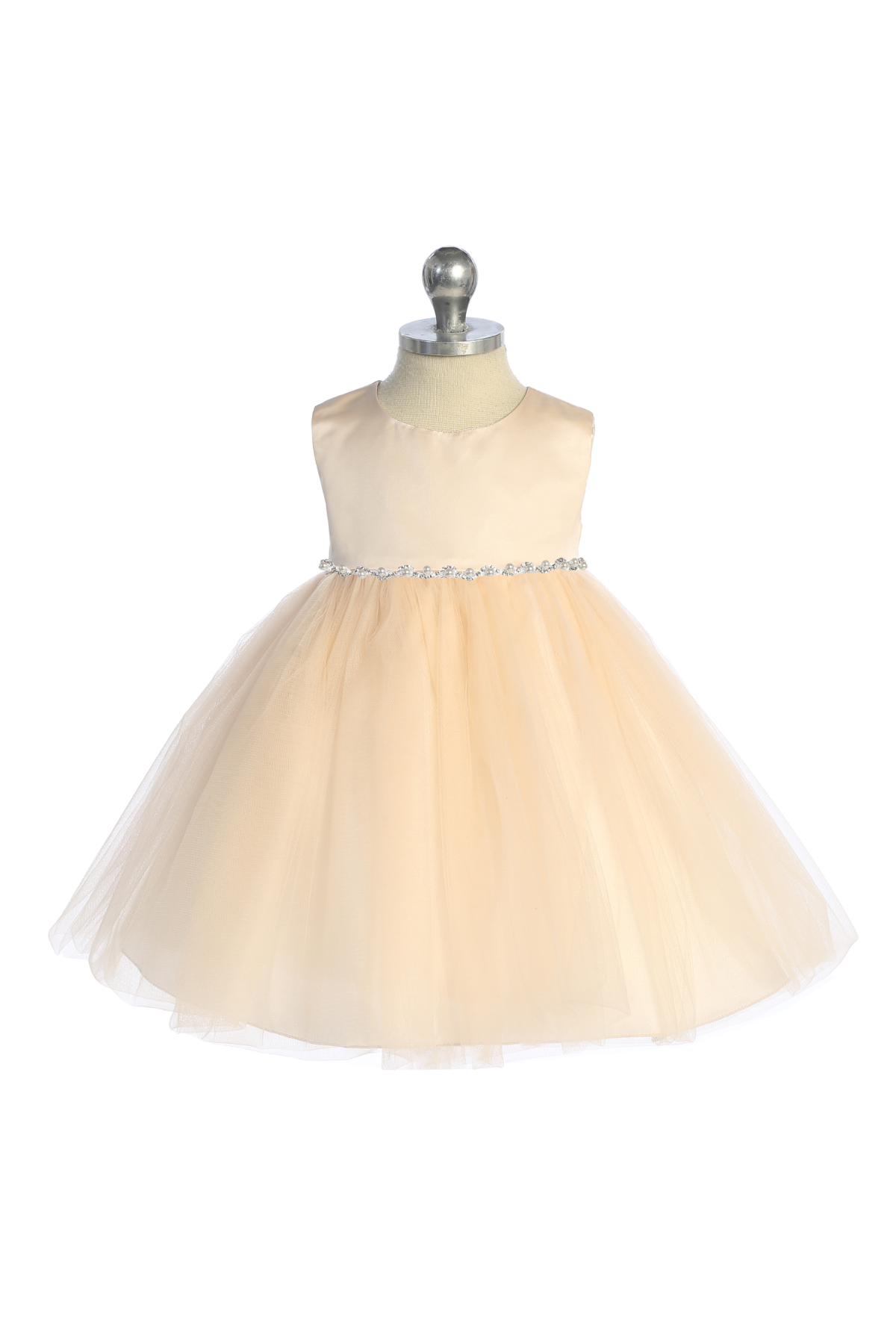 540-G Satin Top Baby Dress with Wavy Rhinestone & Pearl Trim